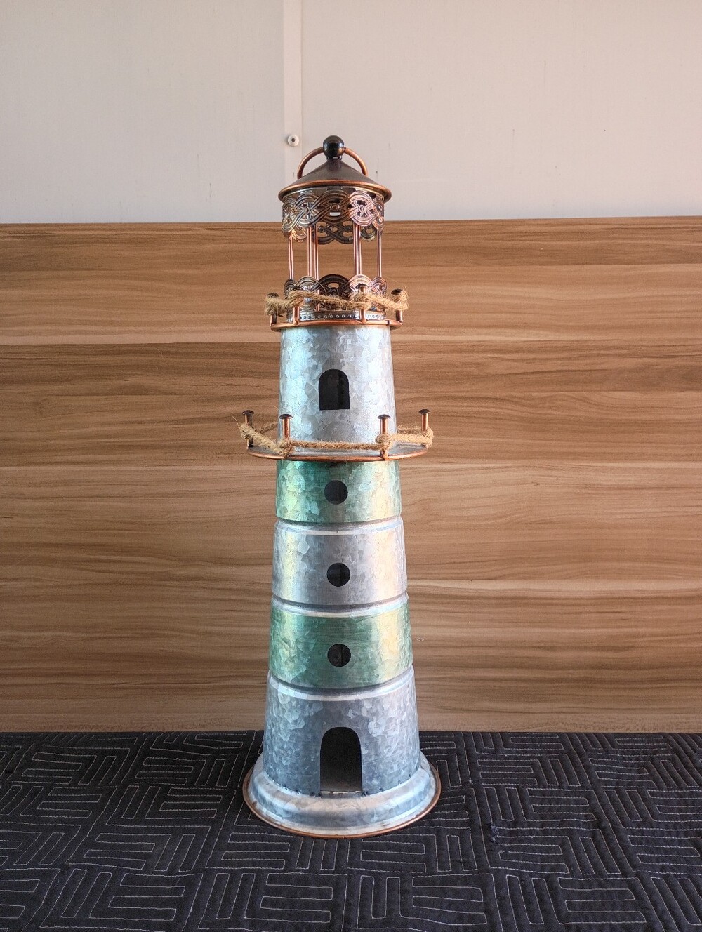 Silver/Teal Metal Lighthouse